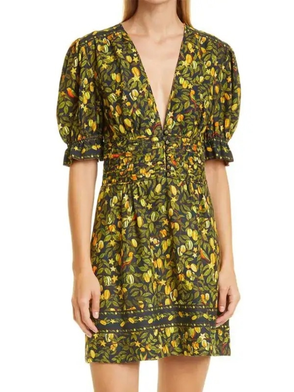 FARM Rio Star Fruit Mini Dress Linen Blend Tropical Fruit Print S